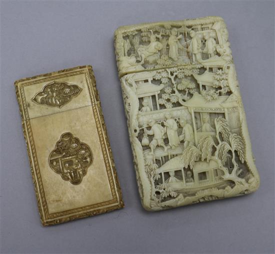 Two Chinese export ivory card cases, 19th century